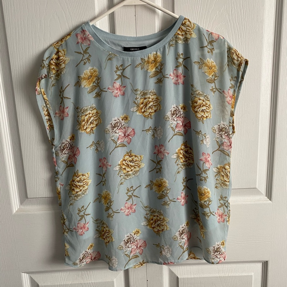 light blue floral blouse